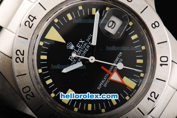 Rolex Explorer II Swiss ETA 2836 Automatic Movement Working GMT with Black Dial-Yellow Stick Markers - Click Image to Close